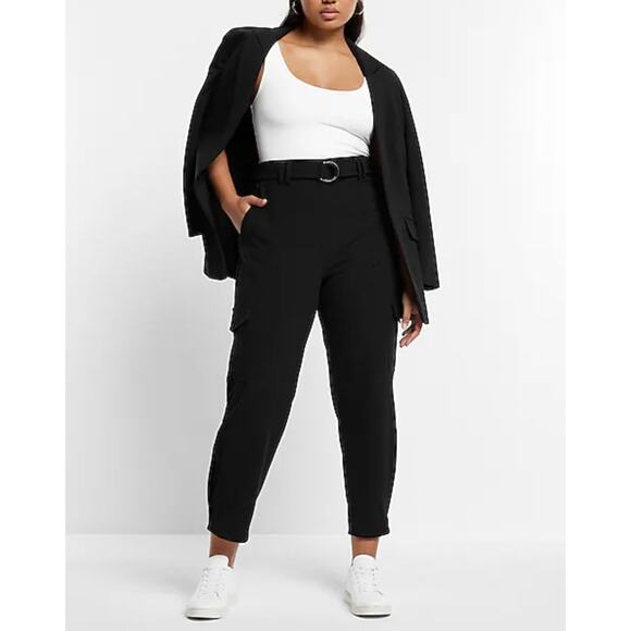 Express Super High Waisted Belted Cargo Pant Black 14 office career utility - Picture 2 of 12